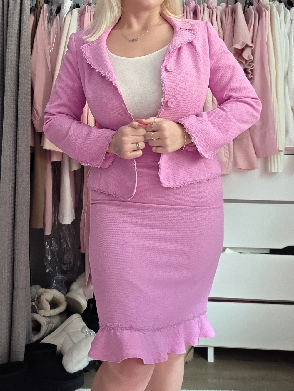 Nipon Boutique Pink Pencil Skirt with Ruffle Hem